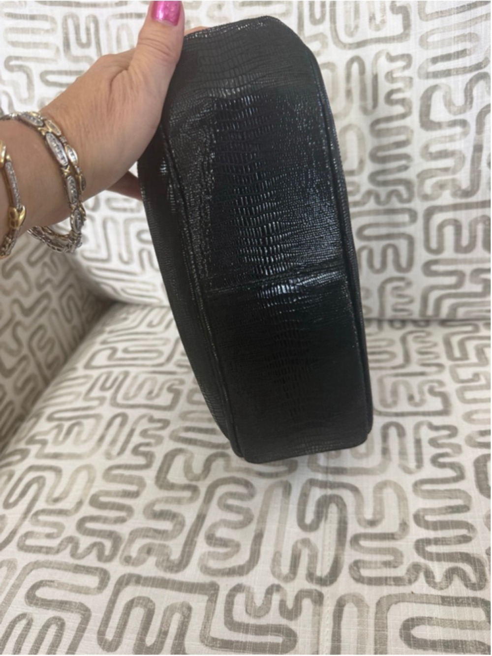Stuart Weitzman Black Lizard Embossed Shoulder, 90s with no damage noted. Cute - Picture 5 of 13